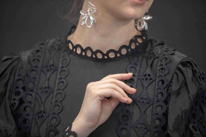 Black Crepe Silk Lace Maxi Dress