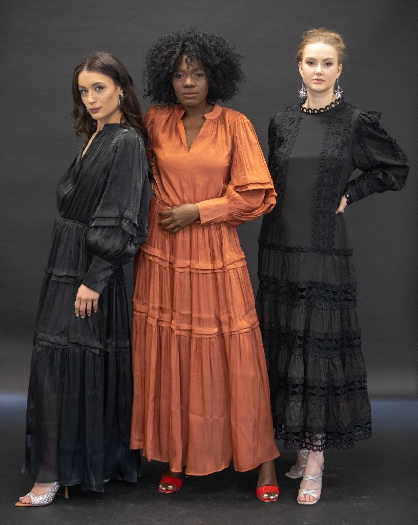 Ethereal Brick Orange Pleated Chiffon Maxi Dress