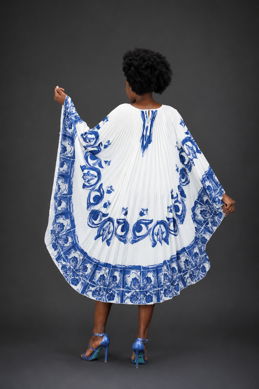 Ocean Whisper Pleated Cape Dress - Vz Collection