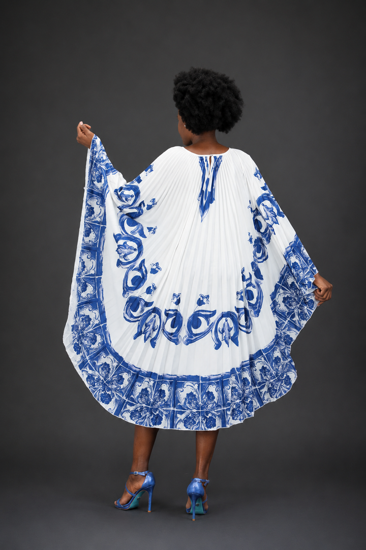 Ocean Whisper Pleated Cape Dress - Vz Collection