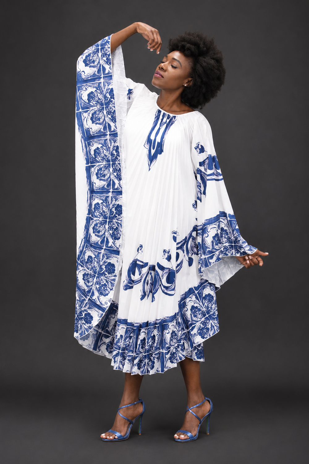 Ocean Whisper Pleated Cape Dress - Vz Collection