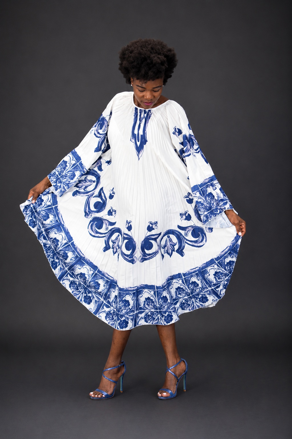 Ocean Whisper Pleated Cape Dress - Vz Collection