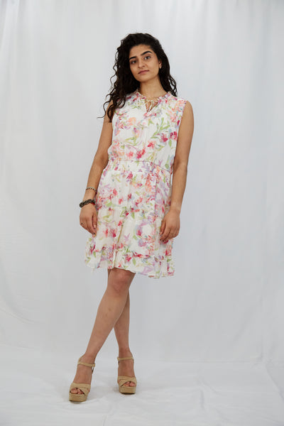 Pink Floral Georgette Knee Length Dress - Vz Collection