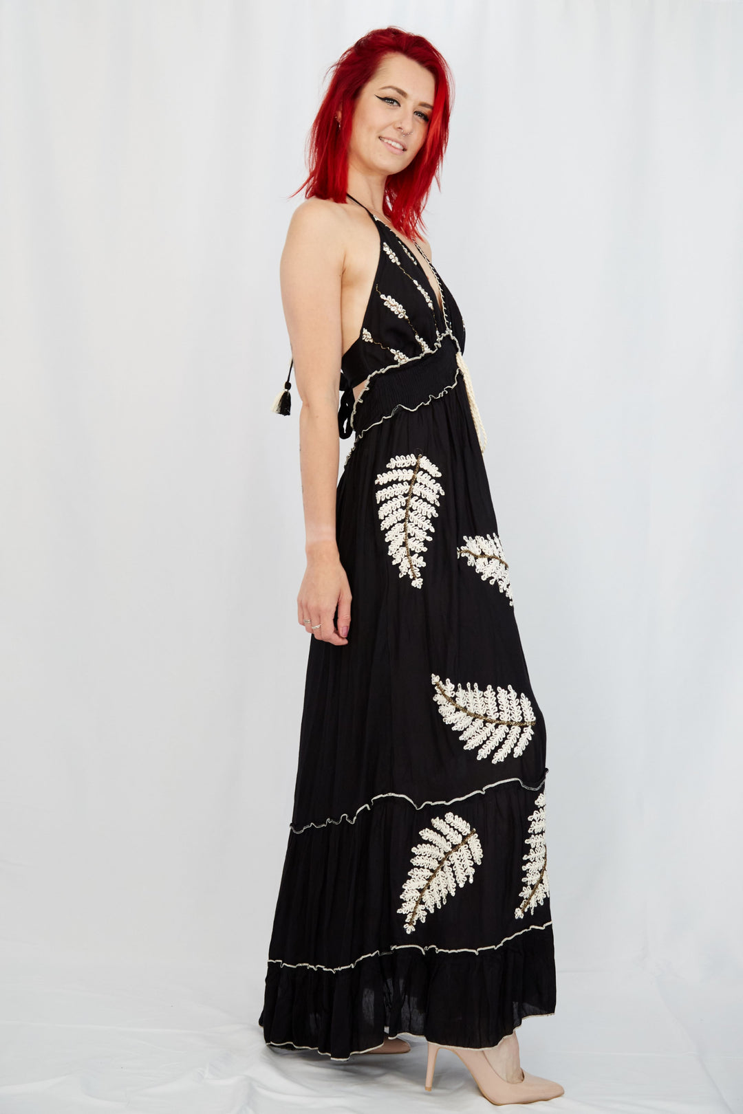 Halter Neck Black Cotton Maxi Dress - Vz Collection