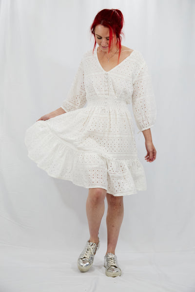 Tiered Broidery Anglaise Dress - Vz Collection
