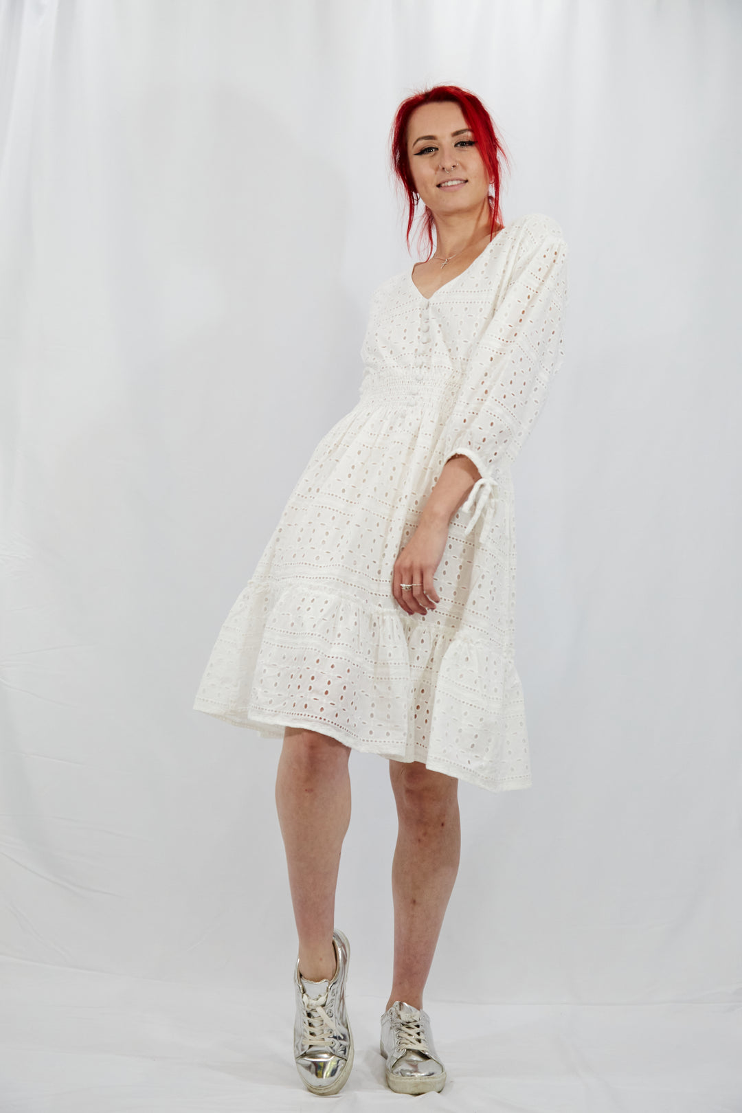 Tiered Broidery Anglaise Dress - Vz Collection