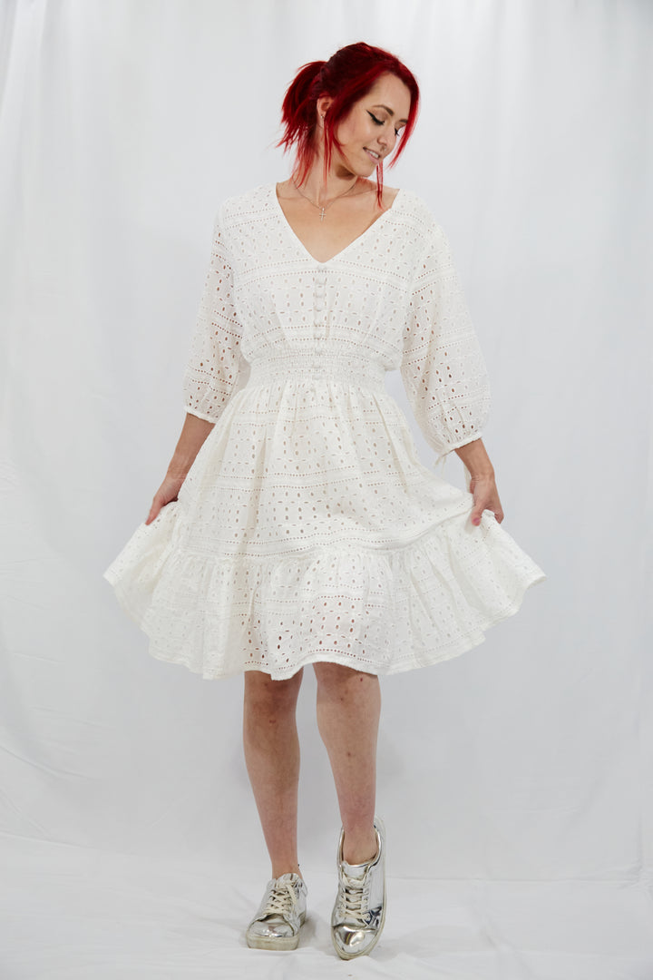 Tiered Broidery Anglaise Dress - Vz Collection