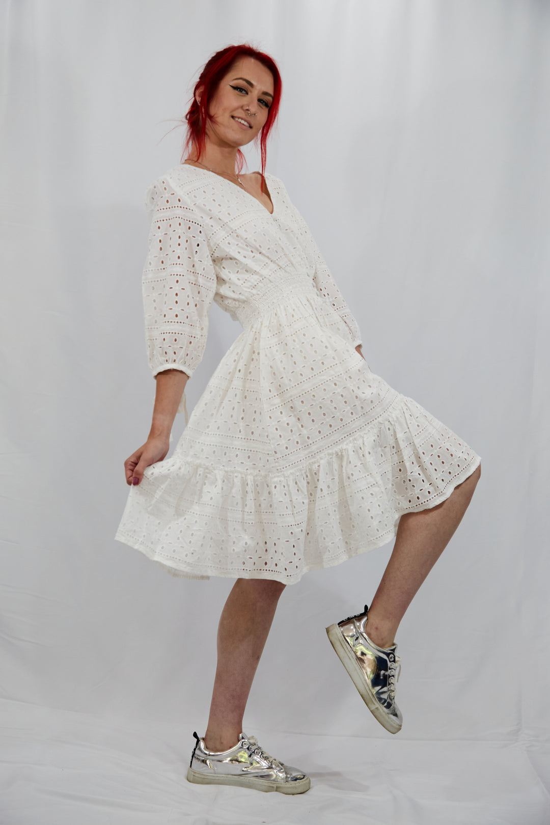 Tiered Broidery Anglaise Dress - Vz Collection