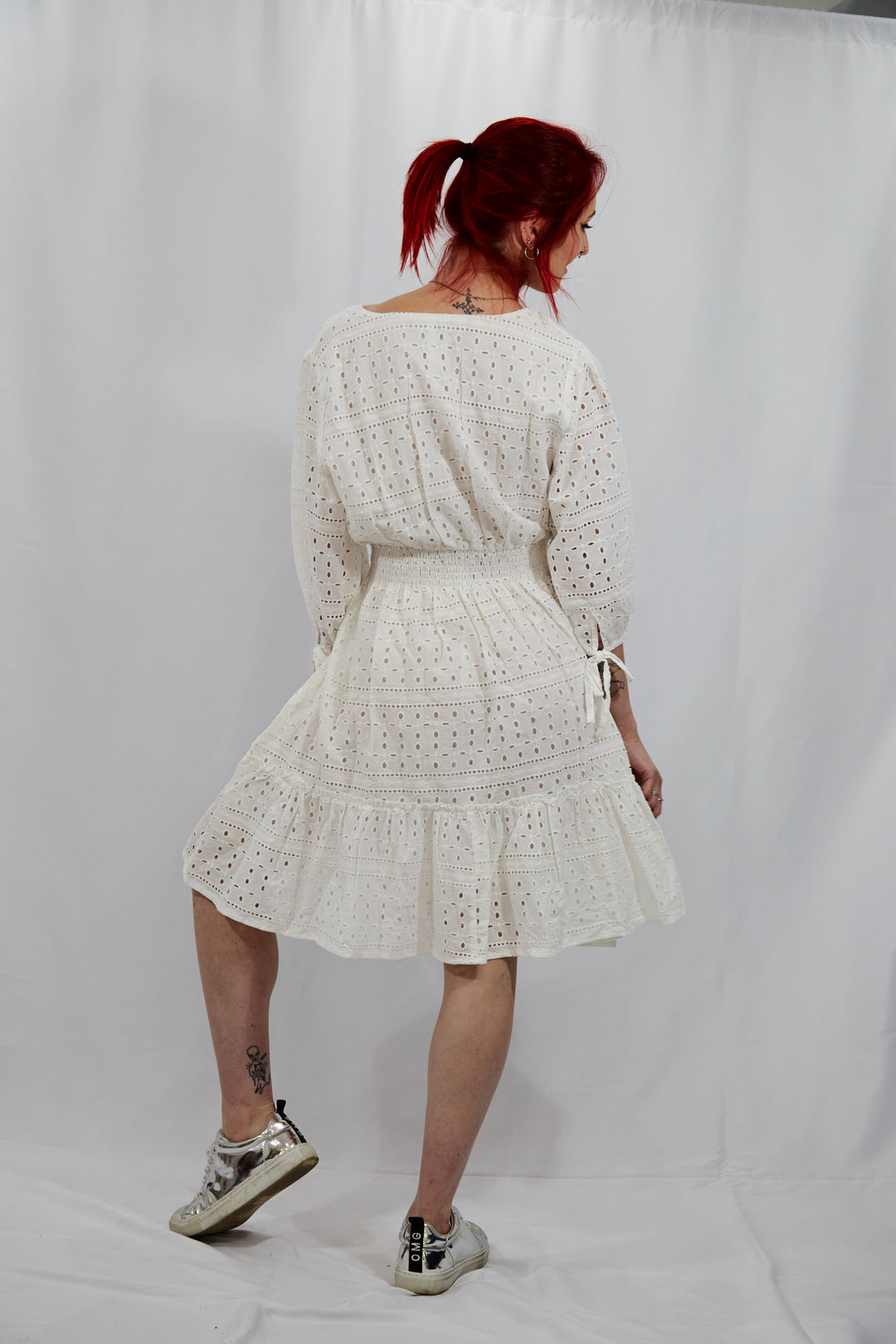 Tiered Broidery Anglaise Dress - Vz Collection