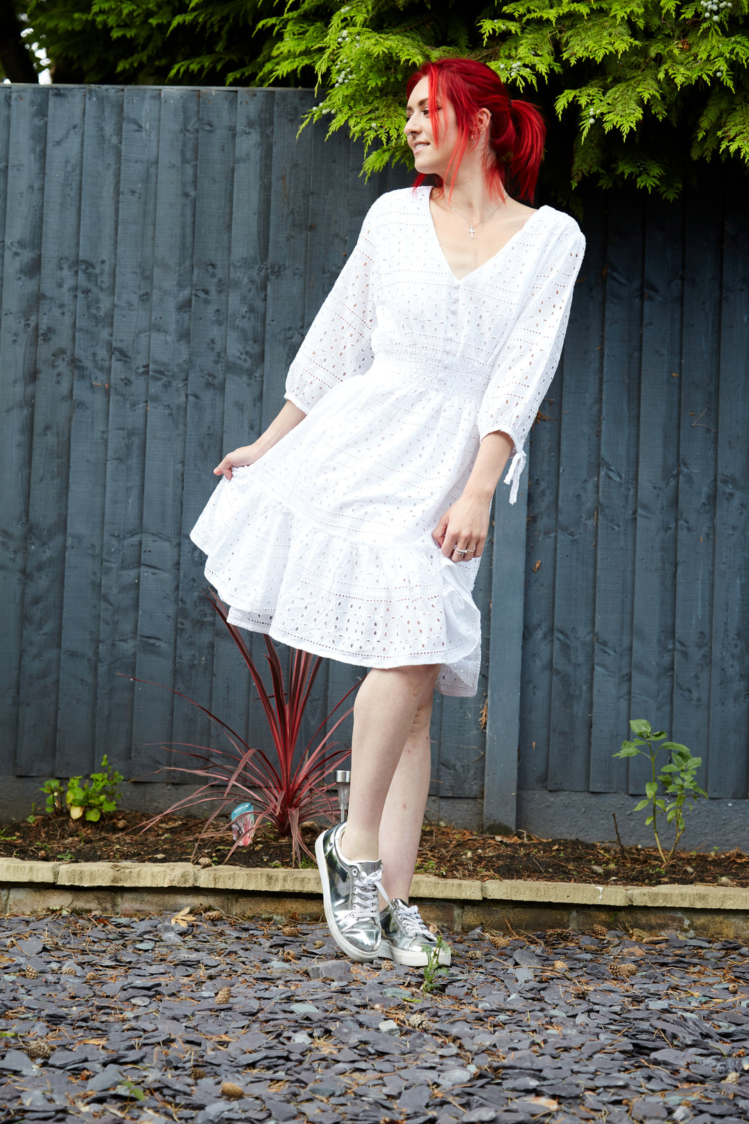 Tiered Broidery Anglaise Dress - Vz Collection