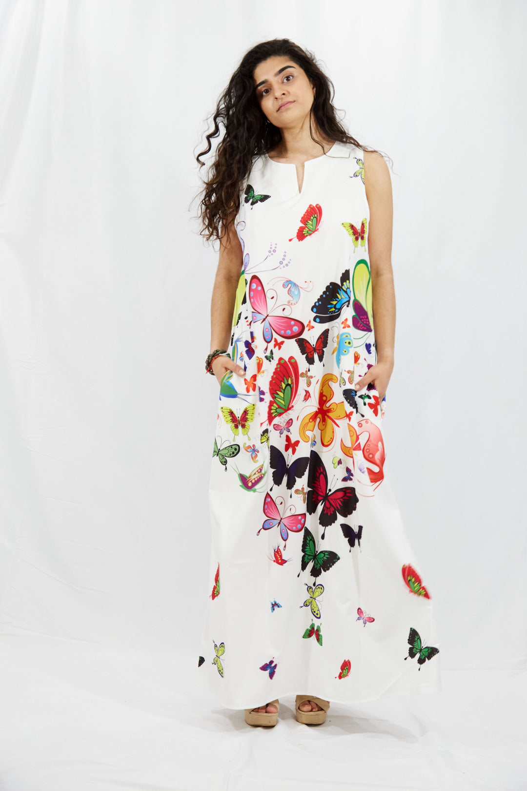 Digital Printed Butterflies Maxi Dress - Vz Collection
