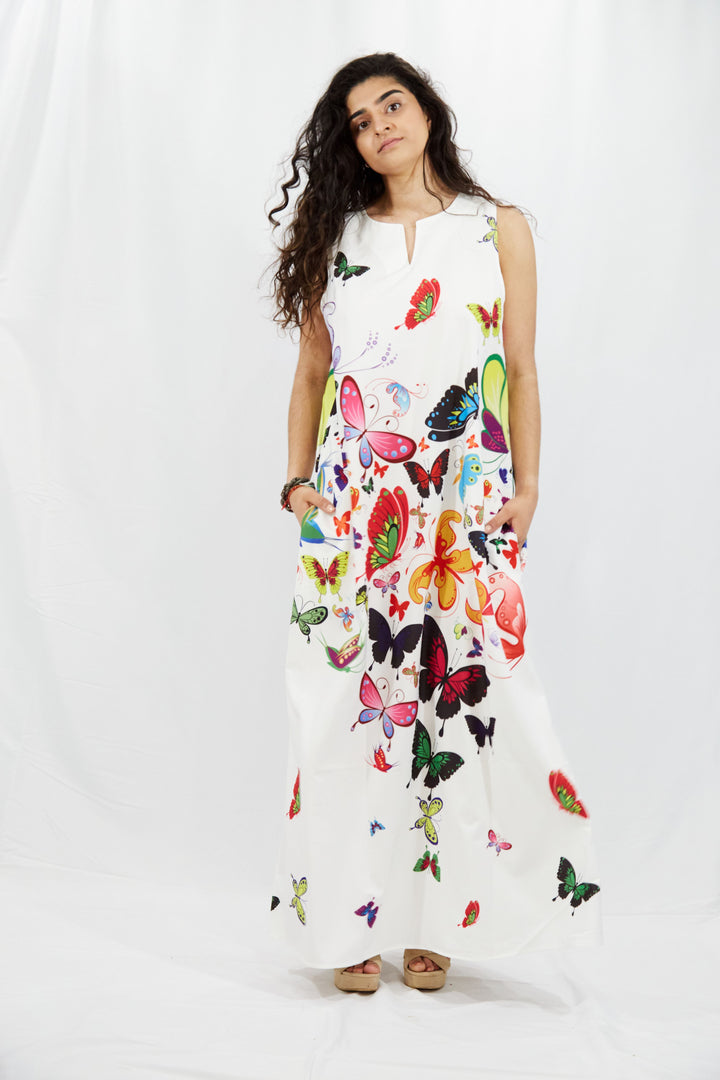 Digital Printed Butterflies Maxi Dress - Vz Collection