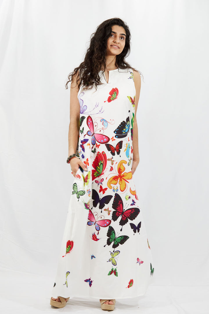 Digital Printed Butterflies Maxi Dress - Vz Collection