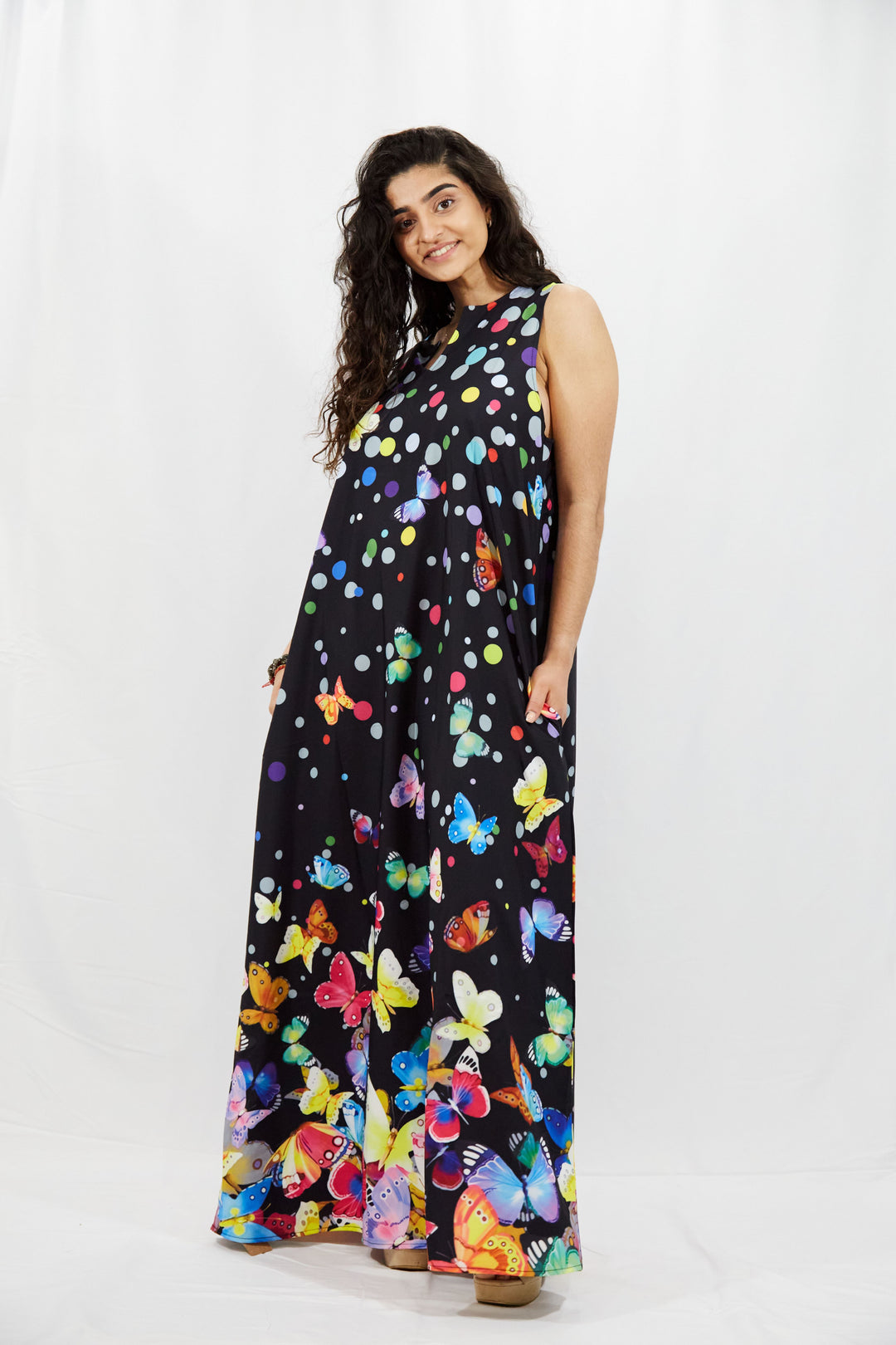 Digital Printed Butterflies Maxi Dress - Vz Collection