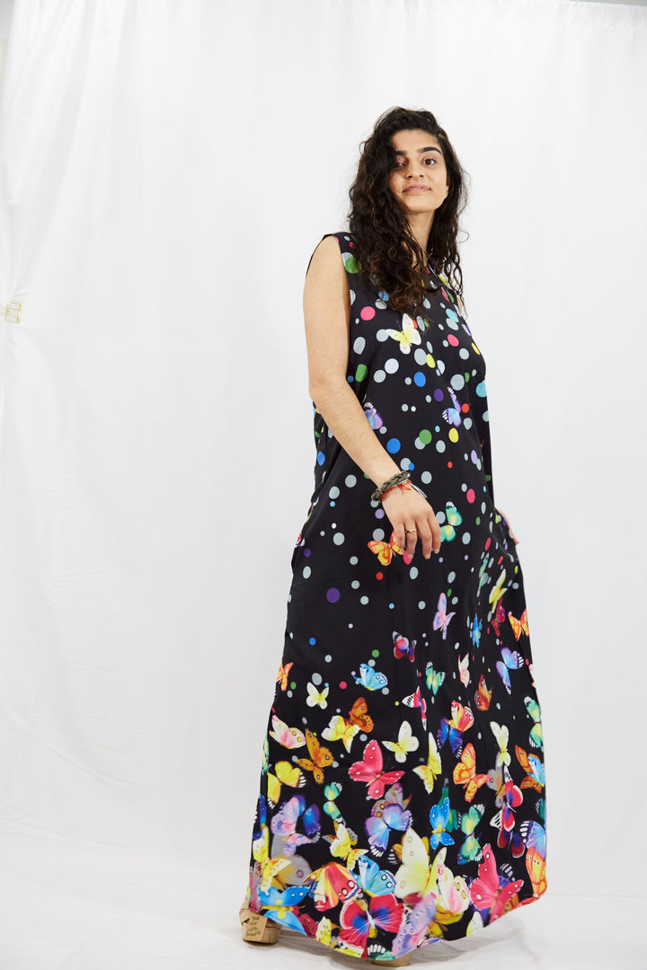 Digital Printed Butterflies Maxi Dress - Vz Collection