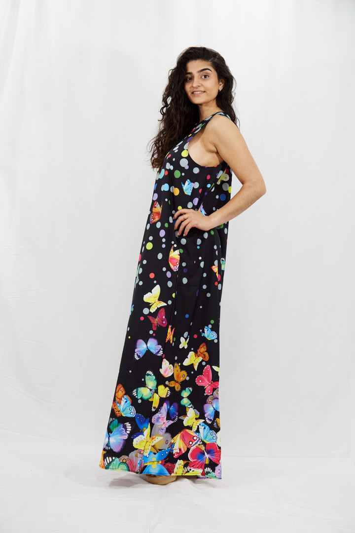 Digital Printed Butterflies Maxi Dress - Vz Collection