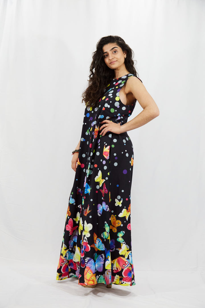 Digital Printed Butterflies Maxi Dress - Vz Collection