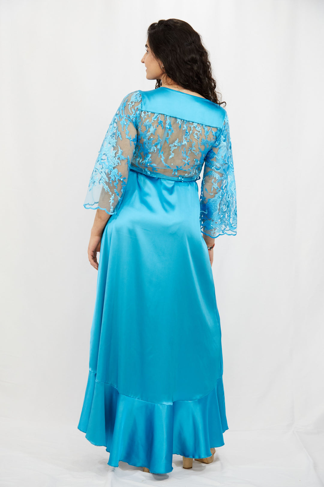 Turquoise wrap dress in Silk-Satin - Vz Collection