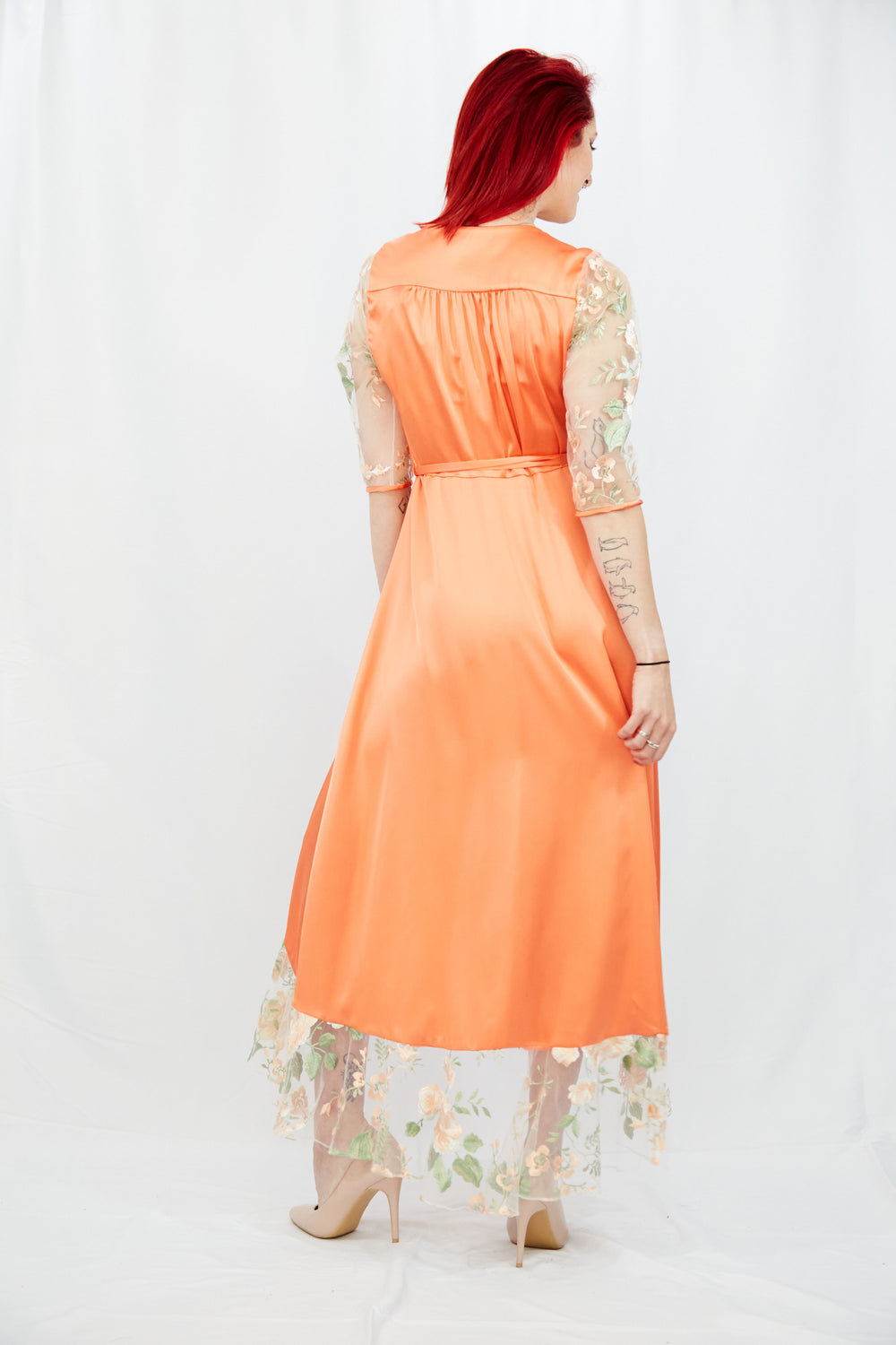 Coral Wrap Dress in Silk-Satin - Vz Collection