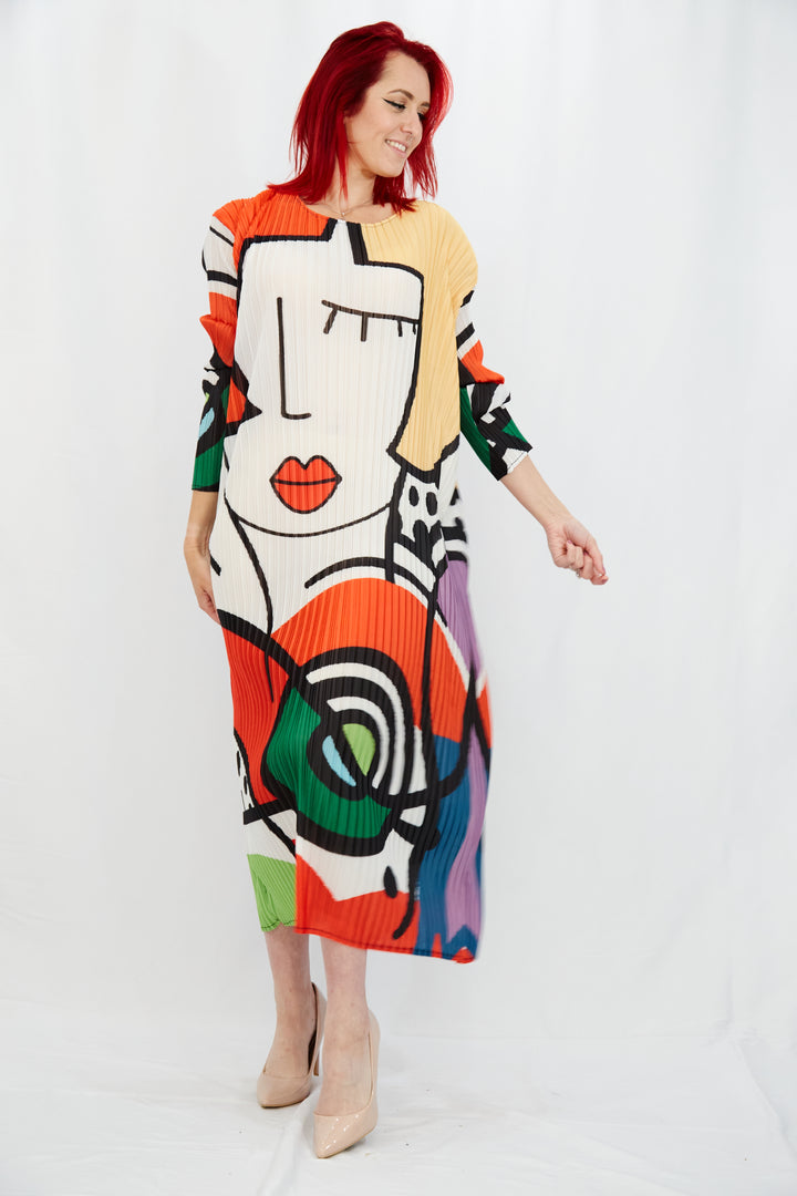 One Size Midi / Long Dress in Luxurious Pleated Plisse Fabric - Vz Collection