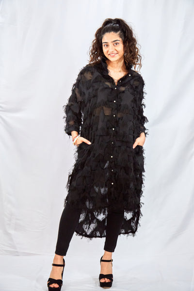 Dip Hem Long shirt Dress in Star Patterned Feather texture - Vz Collection