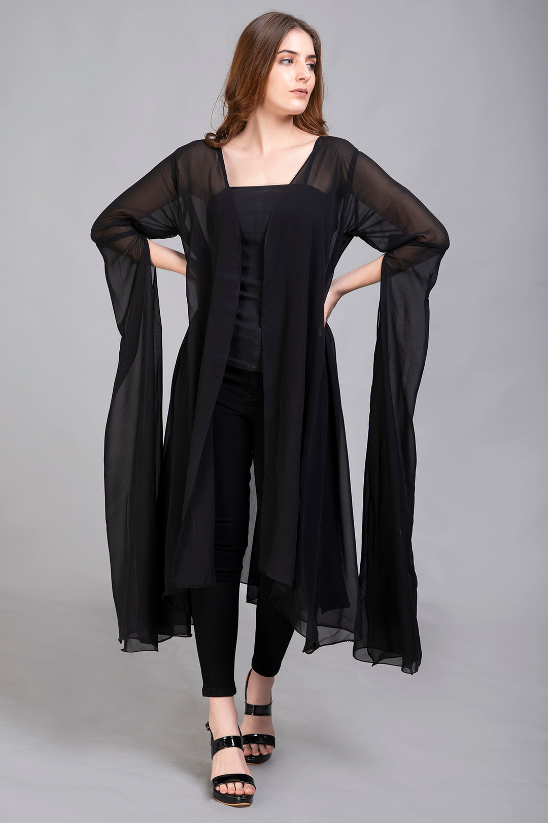 Georgette Chiffon Bell-Sleeve Capelet/Overlay