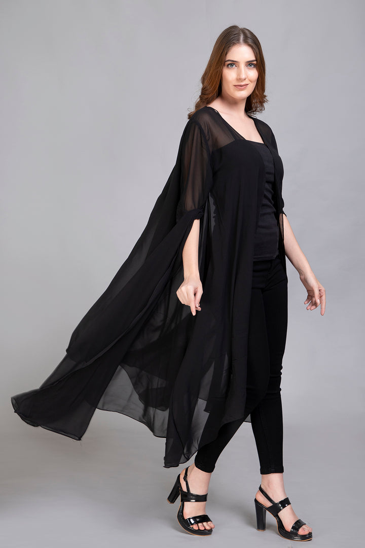 Georgette Chiffon Bell-Sleeve Capelet/Overlay