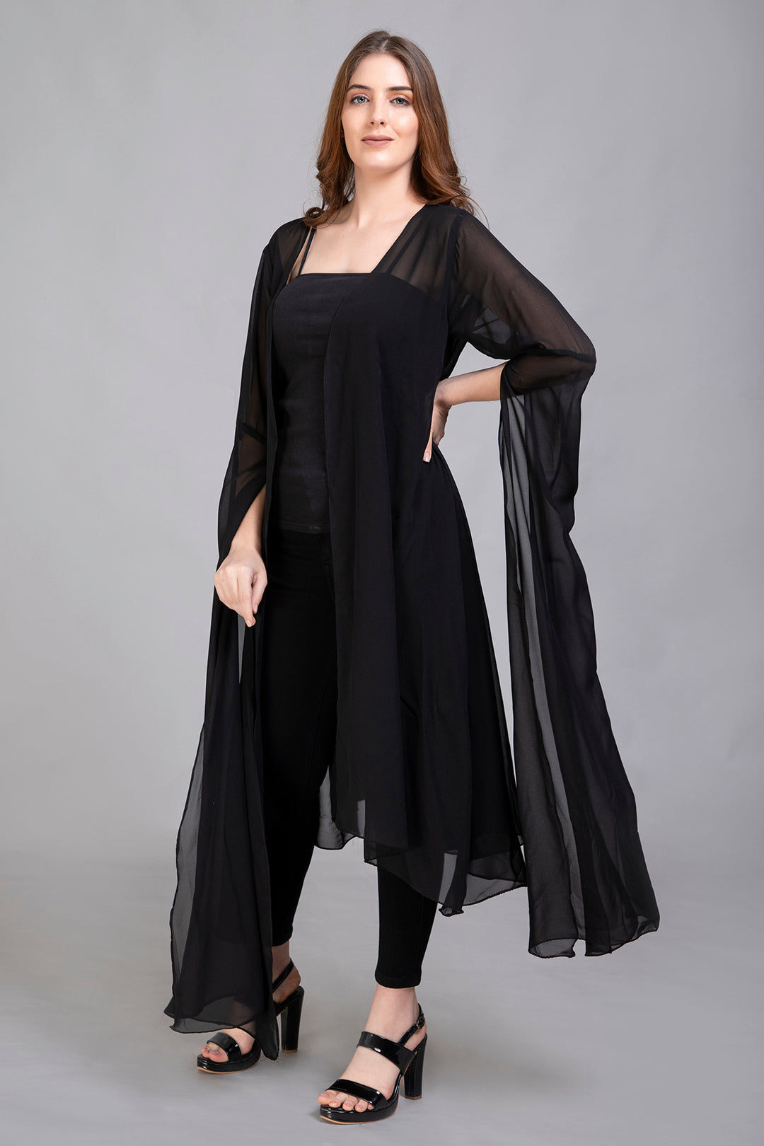Georgette Chiffon Bell-Sleeve Capelet/Overlay