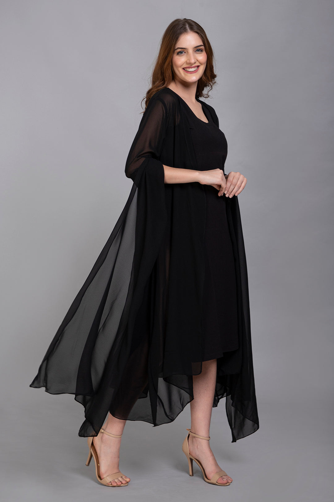 Georgette Chiffon Bell-Sleeve Capelet/Overlay