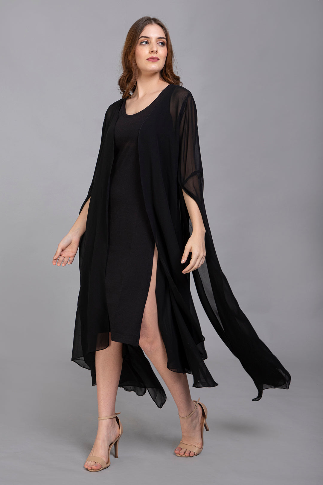 Georgette Chiffon Bell-Sleeve Capelet/Overlay