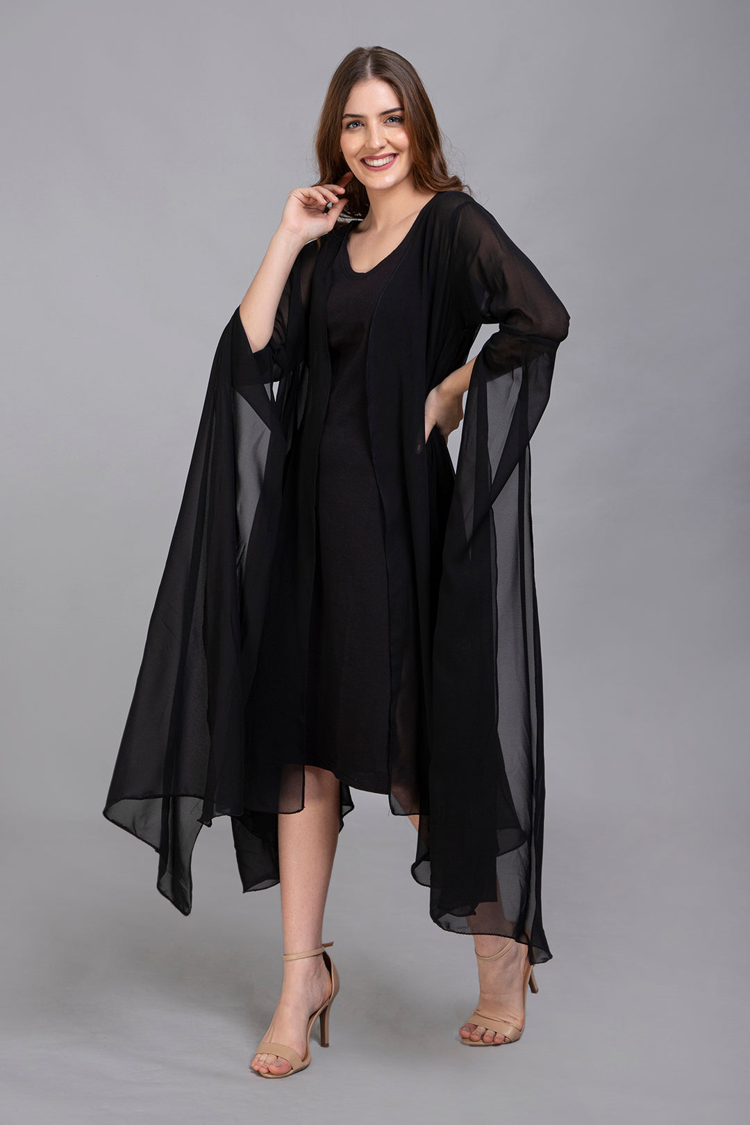 Georgette Chiffon Bell-Sleeve Capelet/Overlay