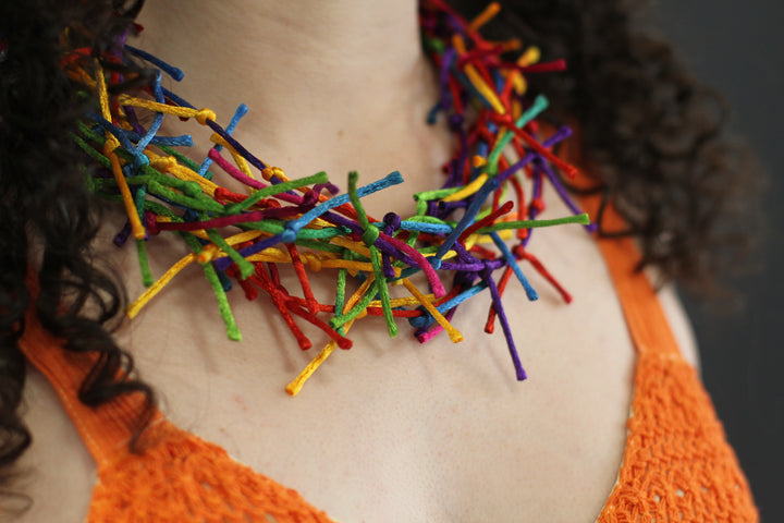 Multi Coloured Short Necklace with Silk threads
