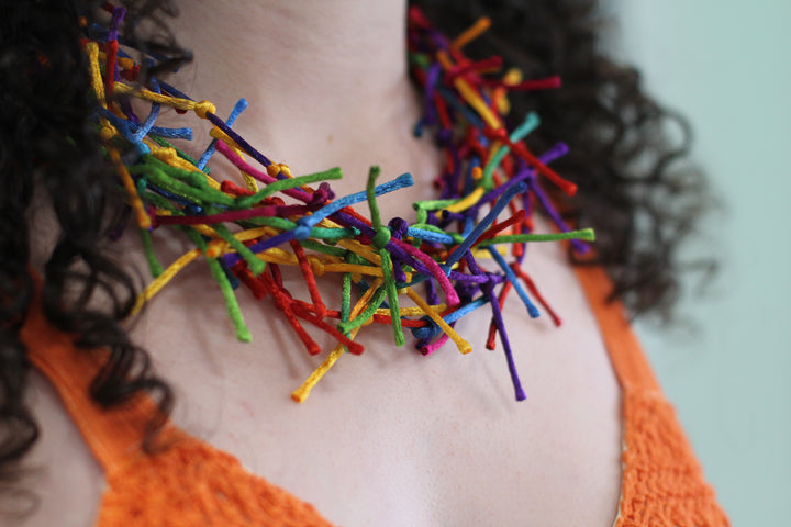Multi Coloured Short Necklace with Silk threads