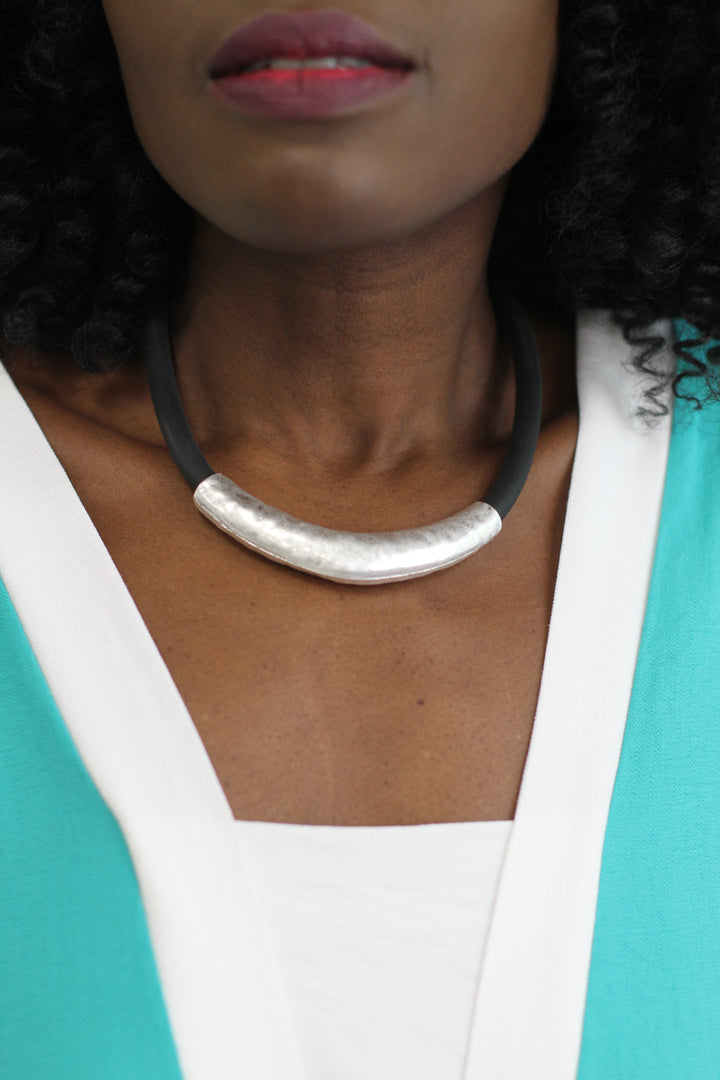 Rubber Metal Tube Necklace