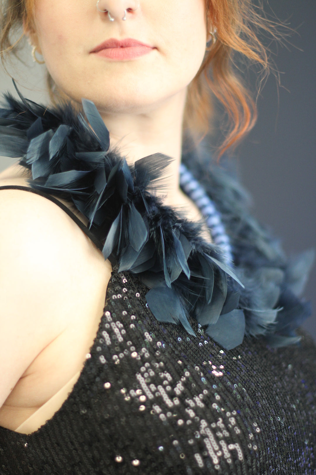 Navy Crystal  & Feather Necklace