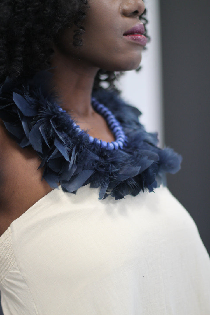 Navy Crystal  & Feather Necklace