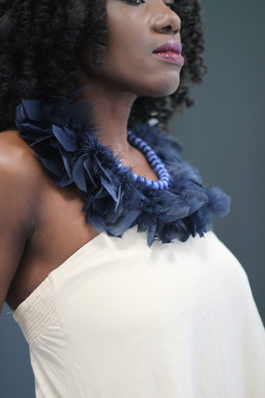 Navy Crystal  & Feather Necklace