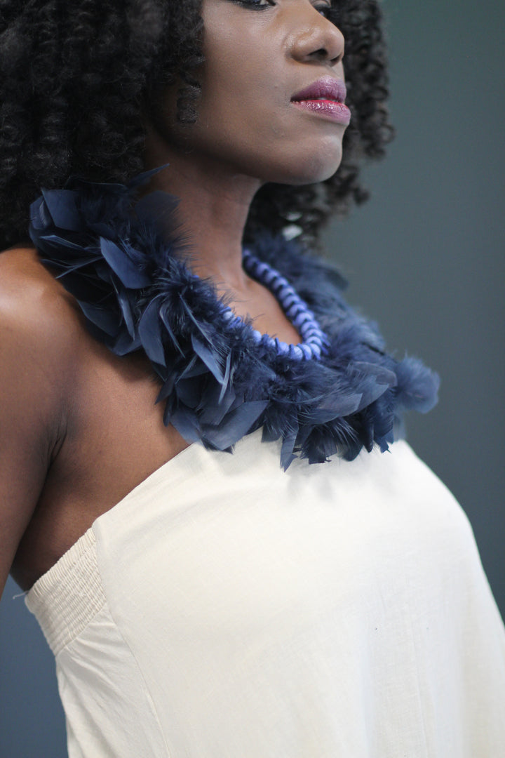 Navy Crystal  & Feather Necklace