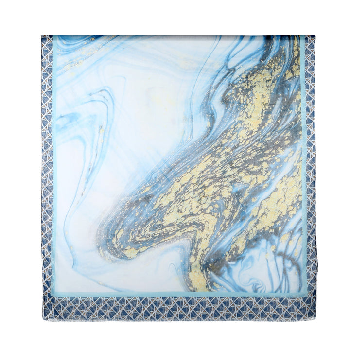Blue Marble Design Silk Blend Scarf - Vz Collection