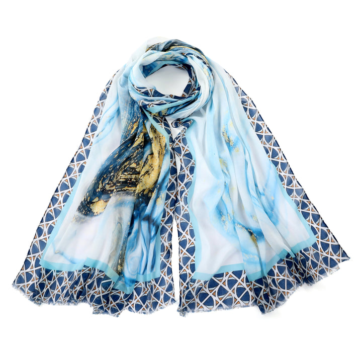Blue Marble Design Silk Blend Scarf - Vz Collection