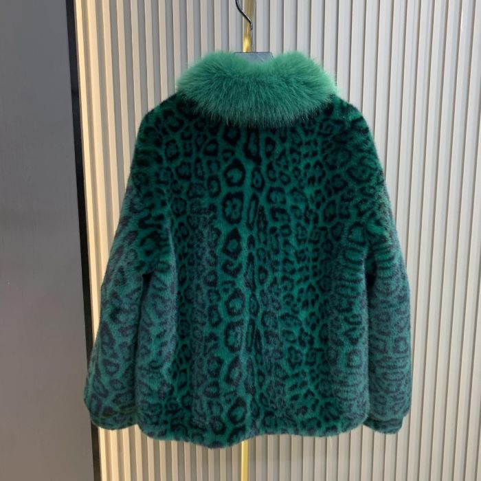 Leopard Print Buckled Faux Fur Jacket