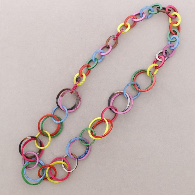 Multi Coloured Long Necklace Resin Chain - Vz Collection