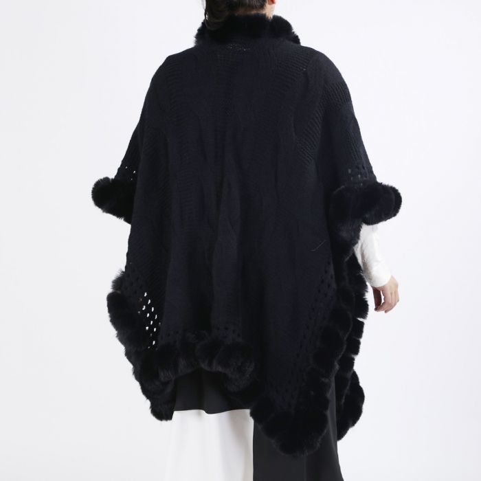 Luxurious Knitted Faux Fur Trim Cape