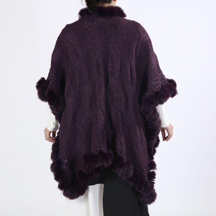Luxurious Knitted Faux Fur Trim Cape
