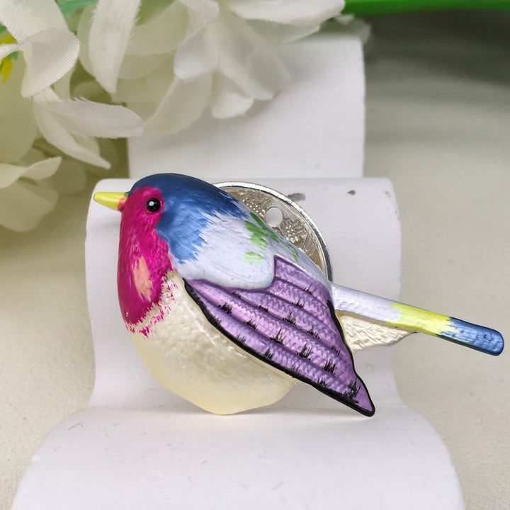 Enamelled Robin Magnetic Brooch