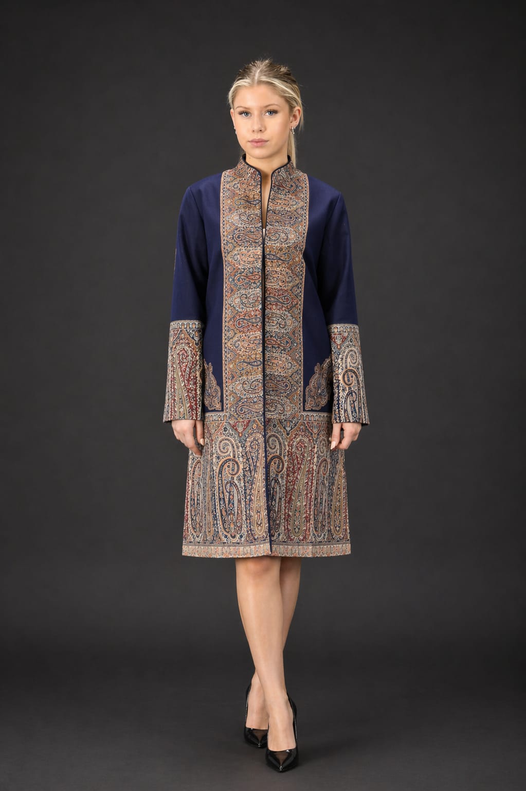 Upcycled Jamawar Shawl Coat – Timeless Elegance with Modern Versatility - Vz Collection