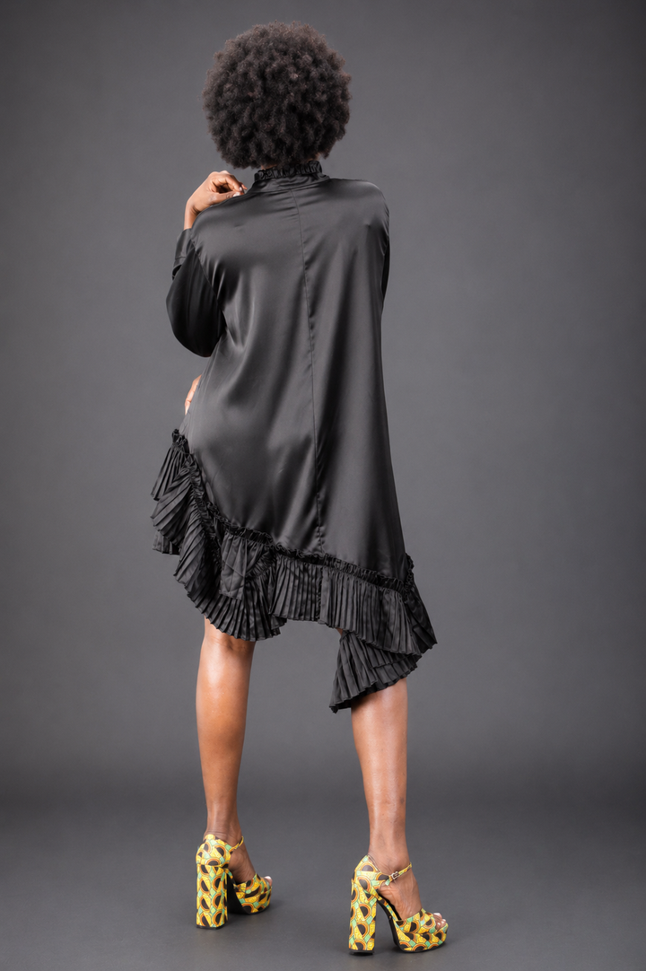 Midnight Cascade Satin Silk Dress - Vz Collection
