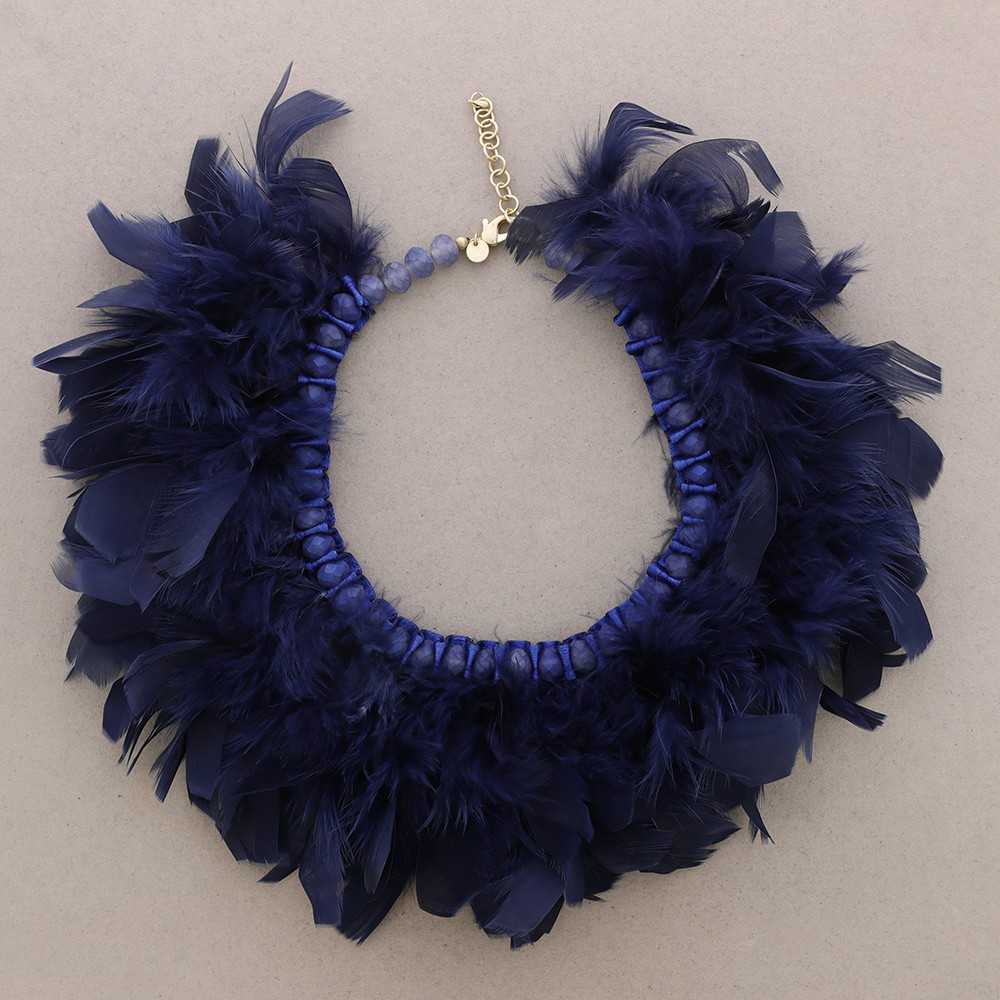 Navy Crystal  & Feather Necklace
