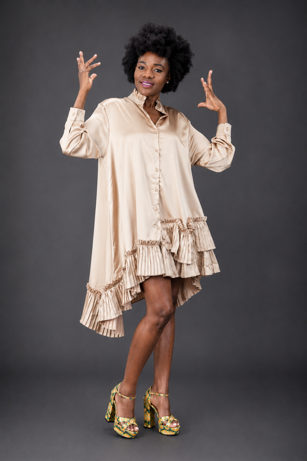 Midnight Cascade Satin Silk Dress - Vz Collection