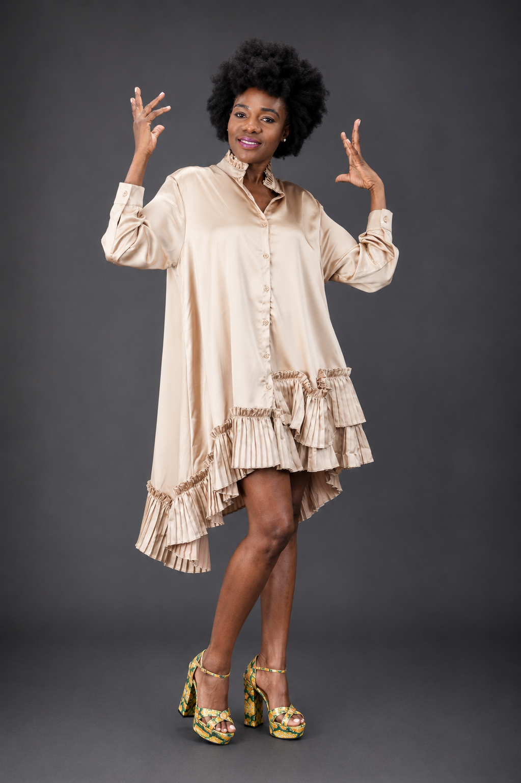 Midnight Cascade Satin Silk Dress - Vz Collection
